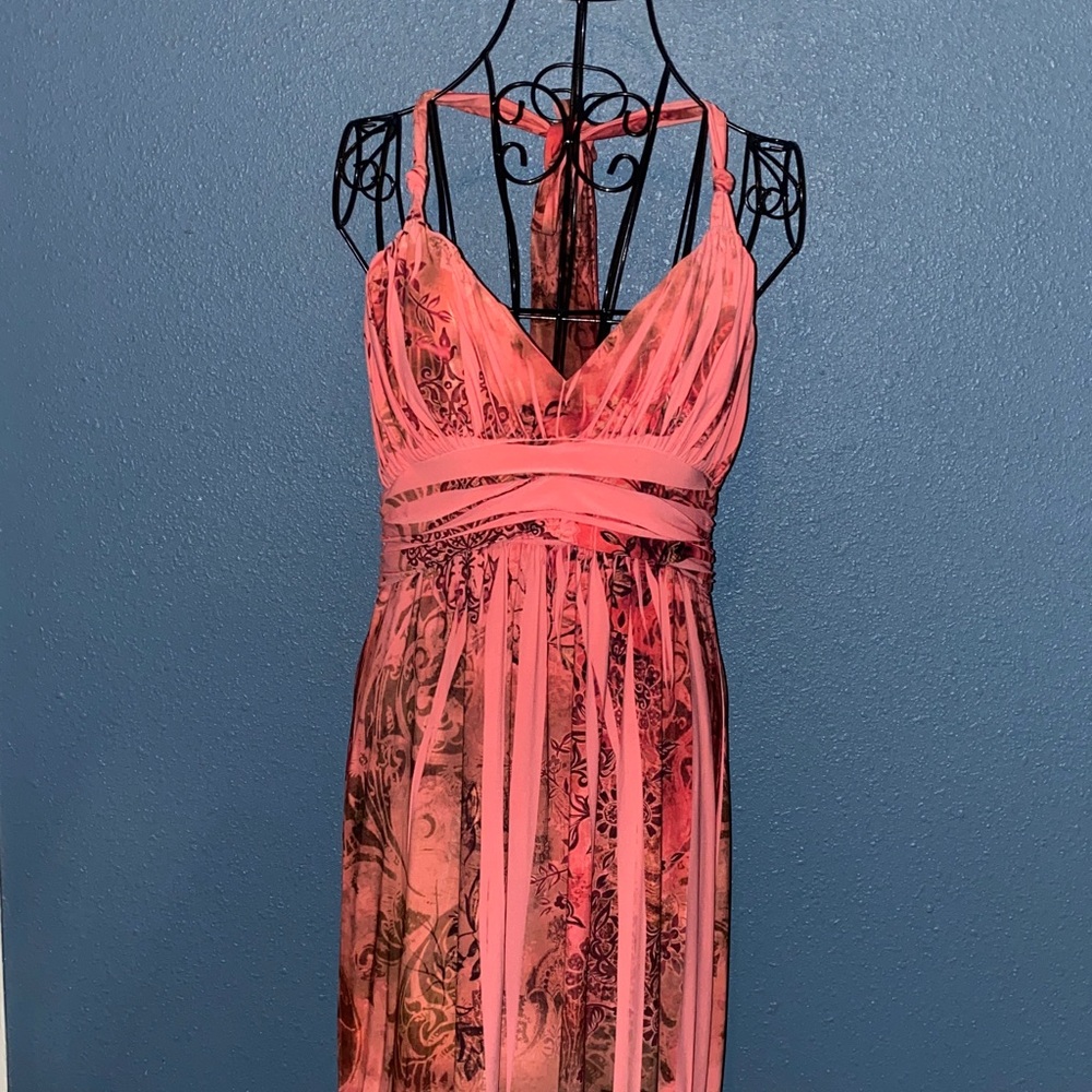 Coral Pink Floral & Abstract Maxi Dress